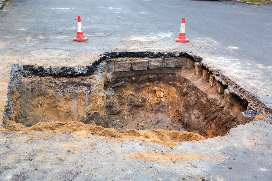 Sink hole in road